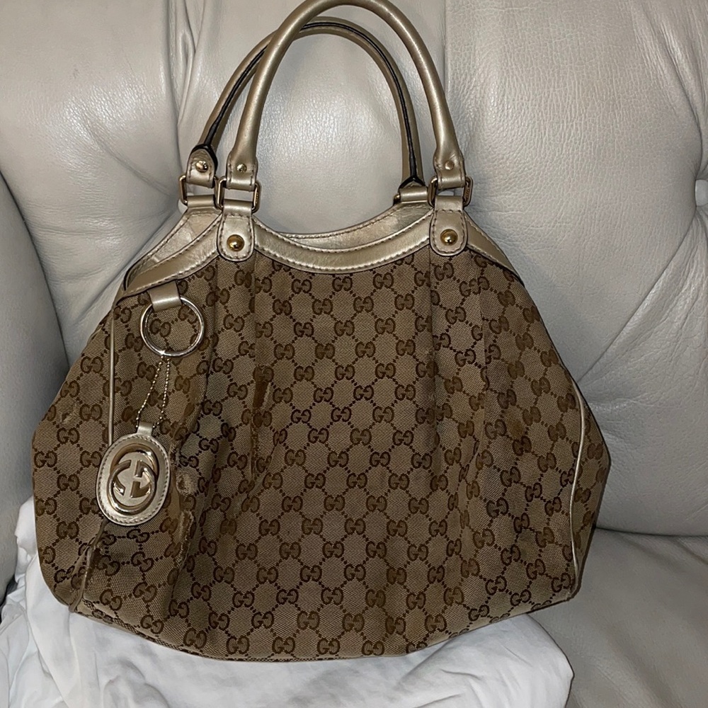 Authentic Gucci Gold Monogram Sukey medium tote